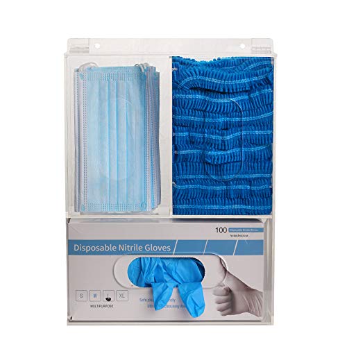 KOEMEHR Dispensador de guantera desechable con triple estante para guantes con tapa para organizador de montaje en pared para servicio de alimentos, laboratorio, oficina médica, transparente