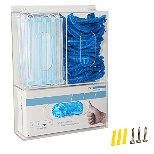 KOEMEHR Dispensador de guantera desechable con triple estante para guantes con tapa para organizador de montaje en pared para servicio de alimentos, laboratorio, oficina médica, transparente