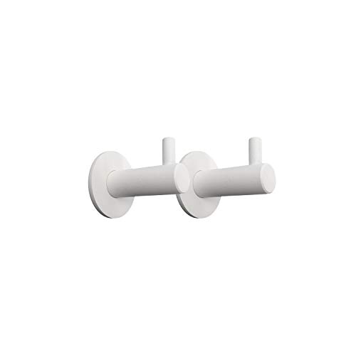 Kon-fort Home Colgador toalla blanco, Juego 2 accesorios baño de diseño, acero inoxidable blanco, para colgar toallas, albornoces, sombreros. Perchas de pared resistentes, color blanco mate.