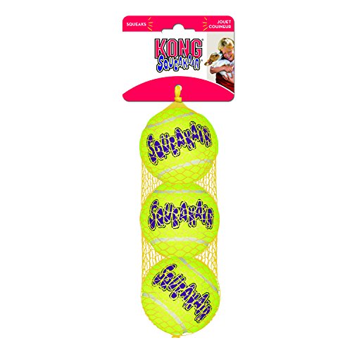 KONG - Squeakair Balls - Pelotas de Tenis sonoras Que respetan Sus Dientes - para Perros de Raza Mediana (Pack de 3)