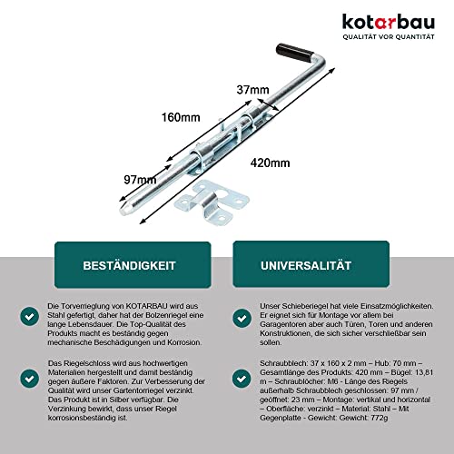 KOTARBAU® Pestillo de puerta 420 mm cerradura de puerta pestillo de puerta puerta seccional cierre de puerta