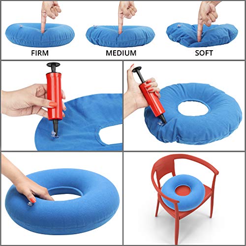 Kovira Cojín Circular Inflable con Bomba y Bolsa de Viaje - Flotador Hemorroides Diámetro 38 cm – Almohada Ortopédica para Coxis, Almorranas, Dolor en la Rabadilla, Próstata – Hogar, Coche, Oficina