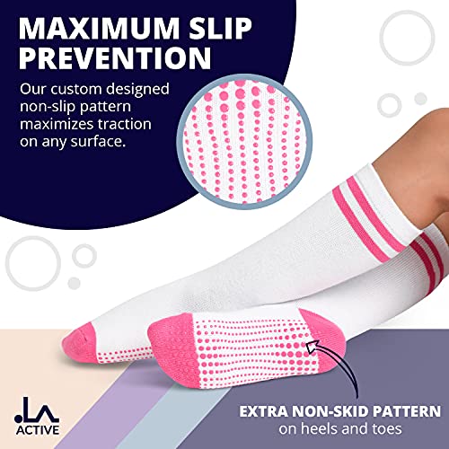 LA Active Calcetines Antideslizantes - Calcetín Alto con Suela de Puntos de gel para Bebé, Niños, Niñas, moda infantil, hecho de algodón, múltiples colores