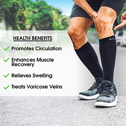 LA Active Calcetines de Compresión Antideslizantes Compressport - 20-30 mmHg - Alto de Rodilla Medias Deportivos Hombre y Mujer - Avion, Hospital, Embarazos (Negro x 3, 44-47 EU)