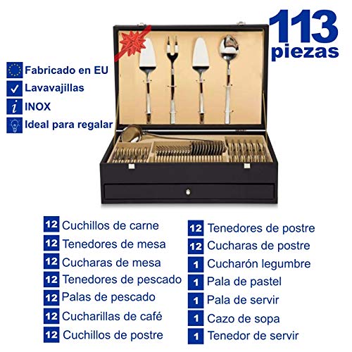 La Vida en Led Juego 75-113 Piezas Cubertería De Luxe con Cuchillo Carne Estuche-Regalo (113)