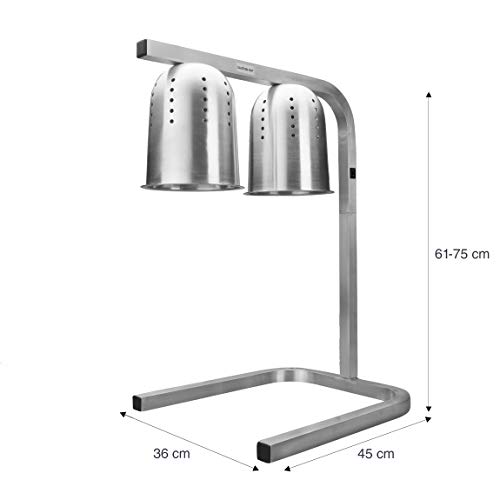 Lacor Lámpara Calentamiento Infrarojos Doble, Mantiene Calientes los Platos, cubetas, Altura Regulable Entre 39 y 53 cm, Incluye Dos Bombillas, Cocina Profesional, 550W, Aluminio