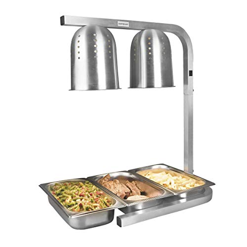 Lacor Lámpara Calentamiento Infrarojos Doble, Mantiene Calientes los Platos, cubetas, Altura Regulable Entre 39 y 53 cm, Incluye Dos Bombillas, Cocina Profesional, 550W, Aluminio