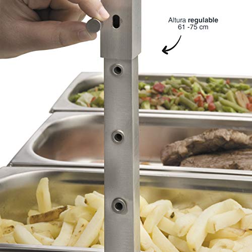 Lacor Lámpara Calentamiento Infrarojos Doble, Mantiene Calientes los Platos, cubetas, Altura Regulable Entre 39 y 53 cm, Incluye Dos Bombillas, Cocina Profesional, 550W, Aluminio