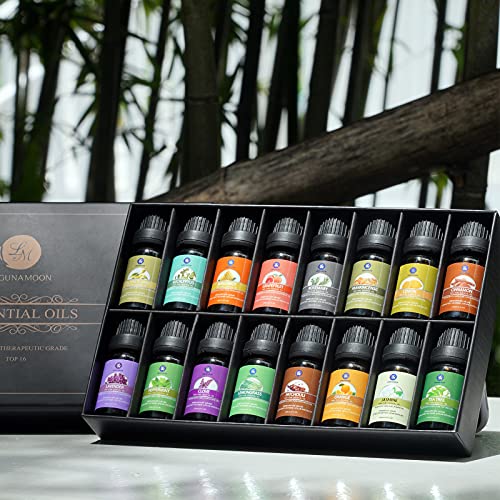 Lagunamoon Aceites Esenciales, Top 16 Set de Regalo de Aceites de Aromaterapia, Lavanda, Eucalipto, Hierba de Limón, Romero, Menta, Arból de Té, Aceites Esenciales para Humidificador, 100% Puros