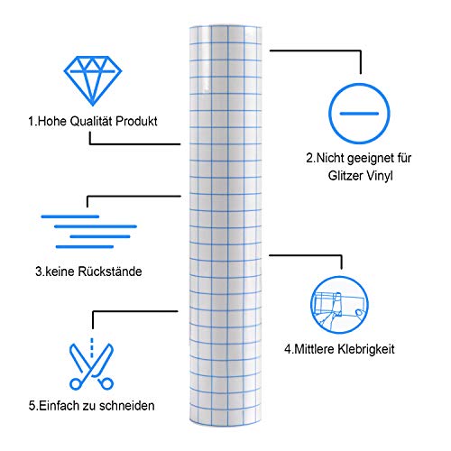 Lámina de transferencia para vinilo de 30 x 457 cm, con rejilla de alineación azul para ventanas, vasos