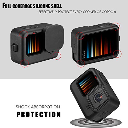 Lammcou Funda Protectora de Silicona de Repuesto para Hero 9 Hero10 Black + Protector de Pantalla de Vidrio Templado + Cubierta de Lente, Carcasa de Silicona Compatible con GoPro Hero 9 10