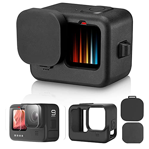 Lammcou Funda Protectora de Silicona de Repuesto para Hero 9 Hero10 Black + Protector de Pantalla de Vidrio Templado + Cubierta de Lente, Carcasa de Silicona Compatible con GoPro Hero 9 10