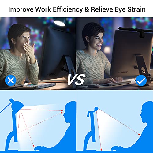 Lámpara de monitor de ordenador Barra de luz de monitor de 40 cm para el cuidado de los ojos. Lámpara de trabajo LED de lectura electrónica con atenuación automática y ajuste continuo, control táctil