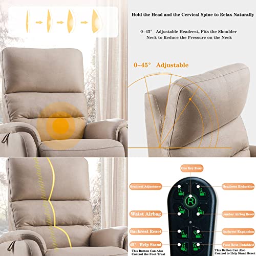 LANHA Sillón Relax Eléctrico para Ancianos, Sofá de Silla reclinable eléctrico con Bolsillos Laterales, Sillón de salón Multifuncional, Cuero de imitación (Té de la Leche)