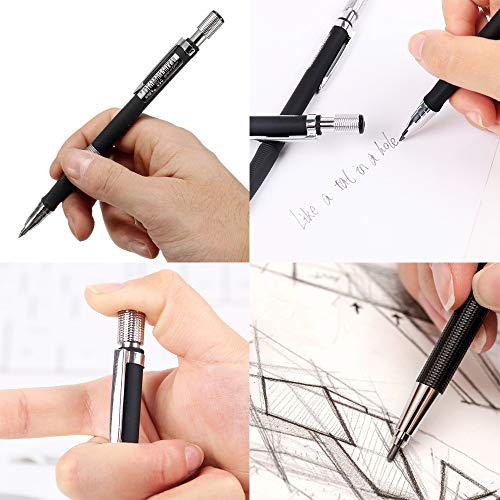 Lápiz mecánico de 3 piezas 2.0 mm con bonificaciones 4 casos de recargas de plomo, Recargas de color y negro para proyectos de dibujo, escritura, manualidades, dibujo de arte, carpintero.