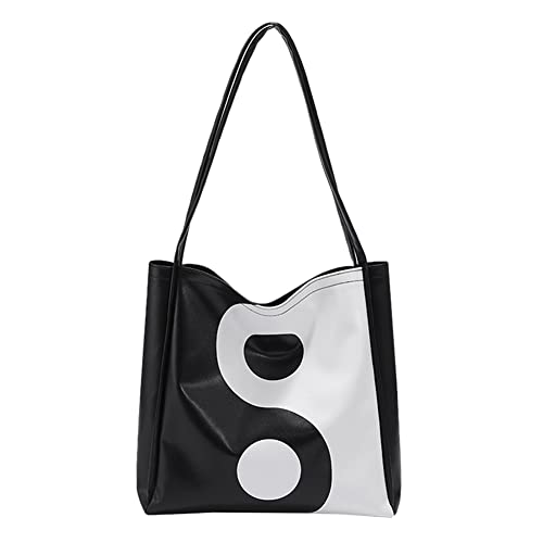 Las mujeres golpean el color de Tai Chi impresión de gran capacidad Tote bolsa de hombro bolsas de compras mujeres casual pu cuero bolsos