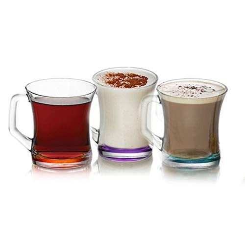 Lav - Juego de 6 tazas para bebidas calientes, base de color, té, café y café latte, capuchino, tazas de cristal (225 cc)