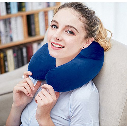 LaVibe - Almohada en Forma de U para el Cuello de Apoyo de Peluche, de Apoyo Completo Hinchable, Almohada de Viaje para el Tren de Lectura y Trabajo