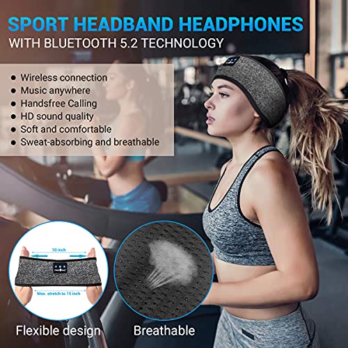 LC-dolida Sleep Headphones Bluetooth V5.0 Auriculares deportivos Música Sleep Headband Auriculares con altavoces estéreo ultradelgados HD, perfectos para deportes, durmientes laterales