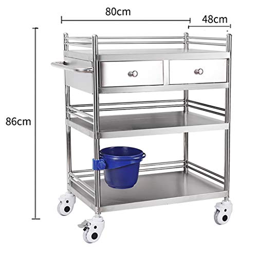 lcc Carro médico Carro de Tratamiento Acero Inoxidable Mesa de Instrumental con cajones, 3 Capas de Tratamiento para el Cuidado del Carro, ensamble el Carrito quirúrgico, Medicina de Rescate