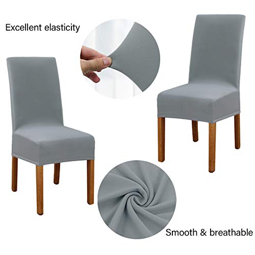 Leeyunbee 4 Piezas Fundas de Sillas de Comedor, Elásticas y Modernas Funda Asiento Silla, Desmontables Lavables Cubiertas para Sillas para Comedor Hotel Banquete de Boda Decoración (Plata Gris)