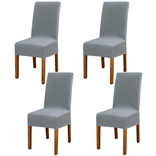 Leeyunbee 4 Piezas Fundas de Sillas de Comedor, Elásticas y Modernas Funda Asiento Silla, Desmontables Lavables Cubiertas para Sillas para Comedor Hotel Banquete de Boda Decoración (Plata Gris)