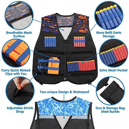 lenbest 2 Kit Chaqueta de Chaleco Táctico para Niños, Chaqueta Táctica N-Strike Elite Seriespara Niños con 80 Espuma Dardos, Juguete Táctico y Juguetes de Armas, Regalo para Cumpleaños/Navidad