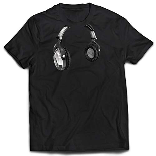 lepni.me Camisetas Hombre Regalo de DJ para los Amantes de la música Música Retro, Electrónica, Auriculares Imprimir (X-Large Negro Multicolor)