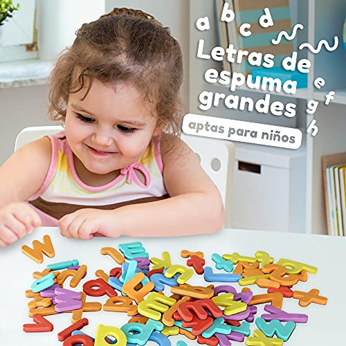 Letras y Números Magnéticos para Niños-Juego de Abecedario Magnético-104 Letras y Números y Símbolos-Imanes Gruesos de Espuma para la Nevera-Juegos Educativos del Abecedario-con Símbolos Españoles