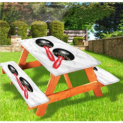 LEWIS FRANKLIN Cortina de ducha Maracas Deluxe Picnic Cubiertas de mesa, Salsa Rumba de cultura latina, mantel ajustable con borde elástico, 60 x 72 pulgadas, juego de 3 piezas para mesa plegable