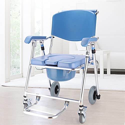 LHZHG Silla de WC con Ruedas Silla de Baño Portátil con Reposapiés Silla Orinal Carga hasta 150kg Silla de Ducha para Personas Mayores