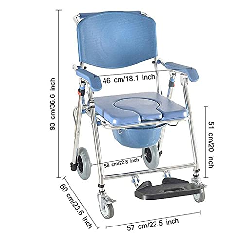 LHZHG Silla de WC con Ruedas Silla de Baño Portátil con Reposapiés Silla Orinal Carga hasta 150kg Silla de Ducha para Personas Mayores