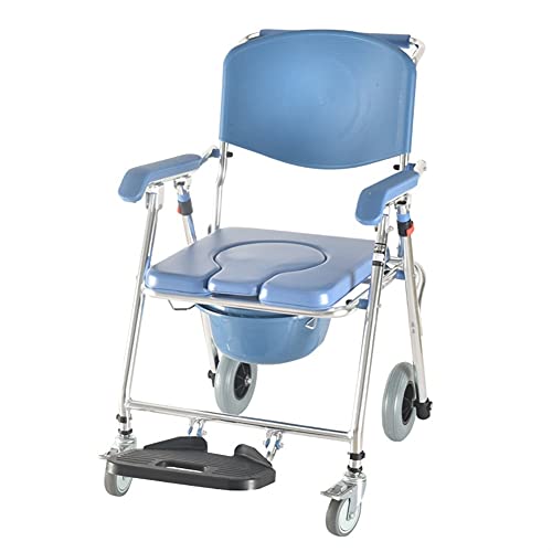 LHZHG Silla de WC con Ruedas Silla de Baño Portátil con Reposapiés Silla Orinal Carga hasta 150kg Silla de Ducha para Personas Mayores