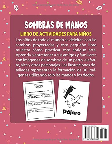 Libro de actividades Shade of Hands para niños: Sombras de manos con 30 ilustraciones de animales, fácil de seguir / Libros de sombras de actividades ... / Libro de ejercicios de escritura preescolar