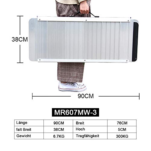 Liekumm Rampa de umbral antideslizante plegable portátil de aluminio para umbrales, escaleras (MR607MW-3) (90 cm x 76 cm x 5 cm)