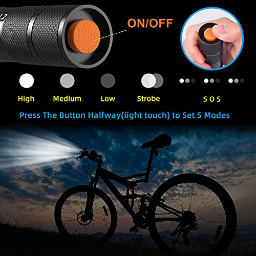 Linterna LED Alta Potencia, 2000 Lúmenes Potentes Táctica Militar Recargable Linterna de Mano, 5 Modos Zoomable Impermeable Antorcha con 18650 Batería para Camping Ciclismo Emergencia