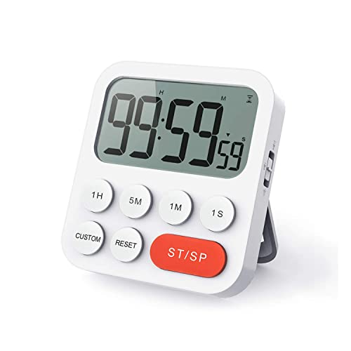 LIORQUE Temporizador de Cocina Digital Temporizador Multifunción con Función de Reloj, Ajuste Rapido, 3 Niveles de Volumen, Respaldo Magnético, Soporte Plegable (2 Pilas AAA Incluidas)