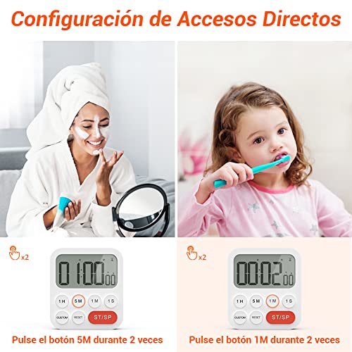 LIORQUE Temporizador de Cocina Digital Temporizador Multifunción con Función de Reloj, Ajuste Rapido, 3 Niveles de Volumen, Respaldo Magnético, Soporte Plegable (2 Pilas AAA Incluidas)