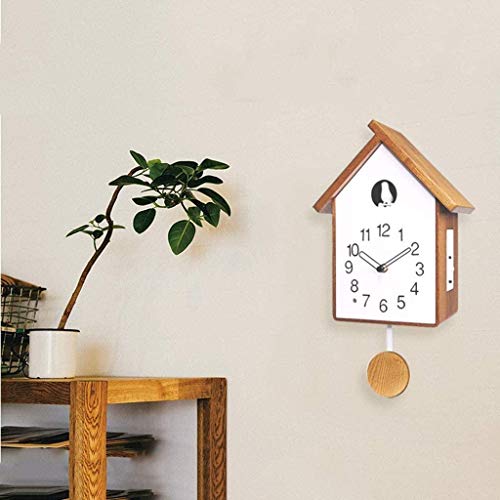 LIUFEI Relojes de Pared Reloj de Pared de Madera Maciza Cuco Martillo péndulo Simple Sala de Estar Reloj Mudo (Color : White)