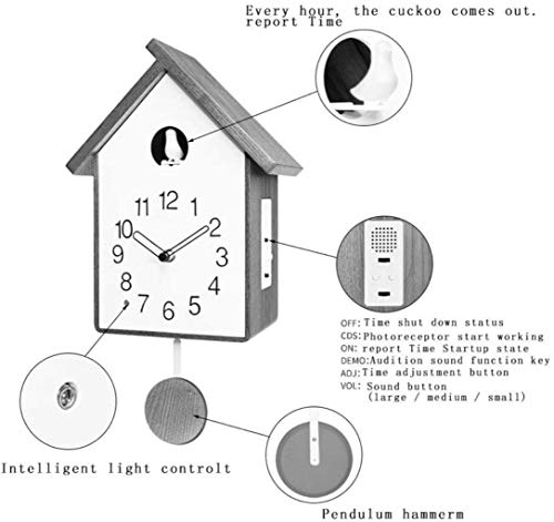 LIUFEI Relojes de Pared Reloj de Pared de Madera Maciza Cuco Martillo péndulo Simple Sala de Estar Reloj Mudo (Color : White)