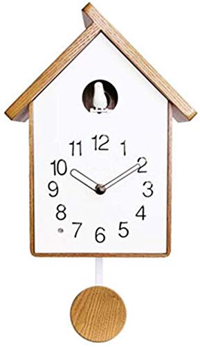 LIUFEI Relojes de Pared Reloj de Pared de Madera Maciza Cuco Martillo péndulo Simple Sala de Estar Reloj Mudo (Color : White)