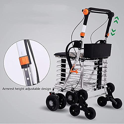 LIUYULONG Silla de Ruedas Carrito de la Compra Plegable Puede Subir escaleras de escaleras for Comprar Comida, Caminante del Carrito, con un Asiento cómodo