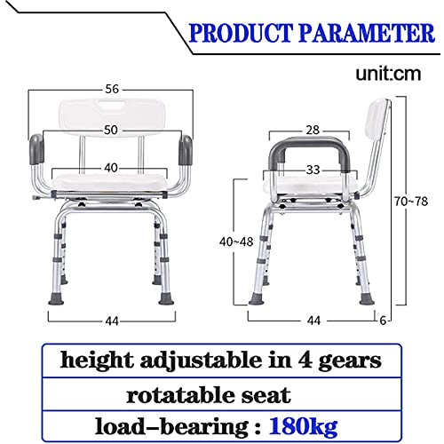 LLLZM Silla Ducha, Silla de Ducha giratoria de 360 Grados,Silla de Ducha con Respaldo y cojín Antideslizante, Regulable en Altura，para Personas Mayores, discapacitados