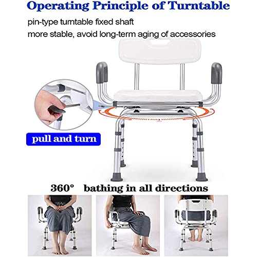 LLLZM Silla Ducha, Silla de Ducha giratoria de 360 Grados,Silla de Ducha con Respaldo y cojín Antideslizante, Regulable en Altura，para Personas Mayores, discapacitados