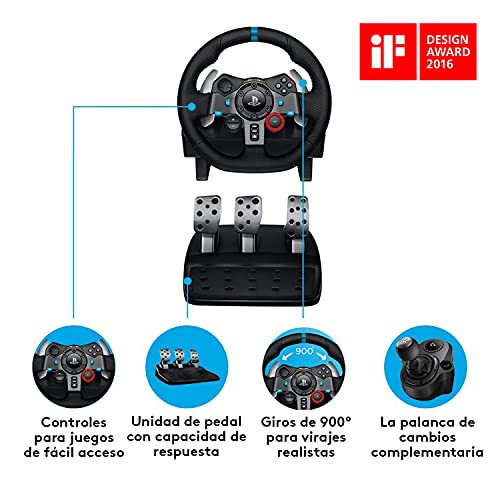 Logitech G29 Driving Force Volante de Carreras y Pedales, Force Feedback, Aluminio Anodizado, Palancas de cambio, Volante de Cuero, Pedales Ajustables, Enchufe EU, PS5, PS4, PC, Mac - Negro