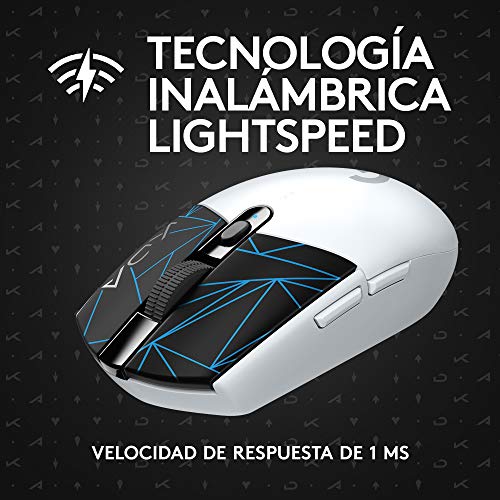 Logitech G305 K/DA LIGHTSPEED Ratón inalámbrico Gaming, Equipo Oficial de League of Legends, Sensor Hero, Ligero, Botones programables, 250h de batería, Memoria integrada - Blanco