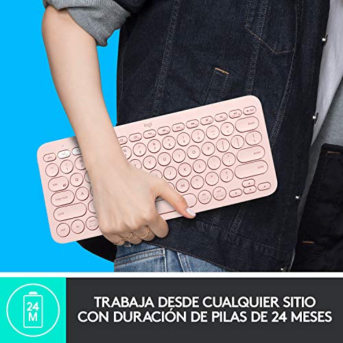 Logitech K380 Teclado Inalámbrico Multi,Dispositivo para Windows/Apple iOS/Android/Chrome, Bluetooth, Diseño Compacto, PC/Mac/Portátil/Smartphone/Tablet/Apple TV, Disposición QWERTY Italiano , Rosa