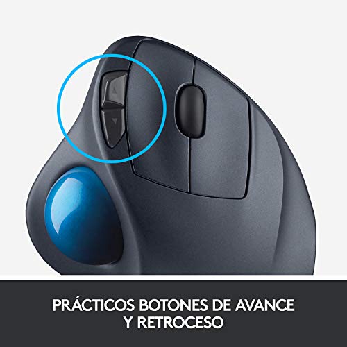 Logitech M570 Trackman Ratón Trackball Inalámbrico, 2.4 GHz con Receptor USB Unifying, Botón Rueda, Batería 18 Meses, PC/Mac/Portátil, Negro