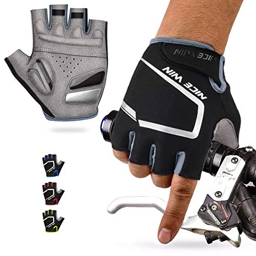 LOHOTEK Guantes de Ciclismo de Bicicleta de Montaña Motocicleta Guantes de Bicicleta de Carretera de Medio-Dedo para Hombres Mujeres Acolchado Antideslizante Transpirable (Negro(Medio Dedo), M)