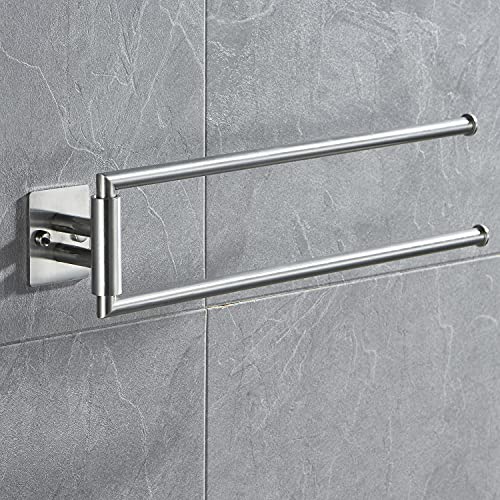 Lolypot Toallero Doble de Acero Inoxidable 304, Dos Brazos, Estante de Pared de 35 cm, Soporte de Pared de 2 Barras, para baño y Cocina (Plateado Cepillado)